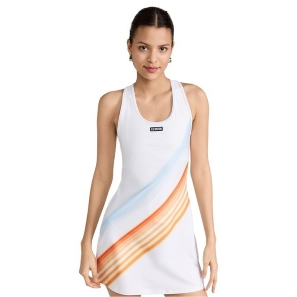 P.E Nation ✘ Wave Form Cutout Printed Stretch Recycled-Jersey Mini Tennis Dress
